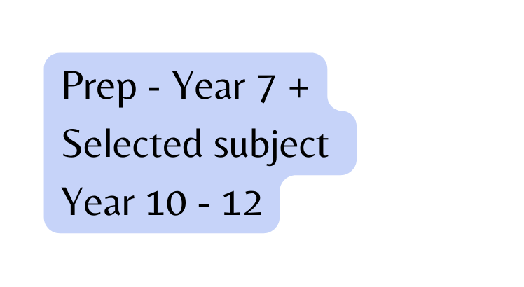 Prep Year 7 Selected subject Year 10 12